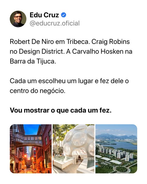 Postagem do Instagram de Edu Cruz
